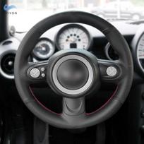 Pintas vairas Mini Hečbekui Clubman Clubvan Kabrioletui Kupė Roadsteriui 3 stipinų automobilio vairo odinis apdailos dangtelis red line gray