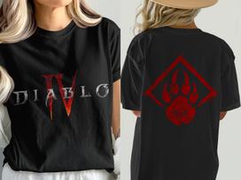 Diablo 4 Druid T-Shirt Distressed Bear Paw Front Back Print Gaming Tee XXXL