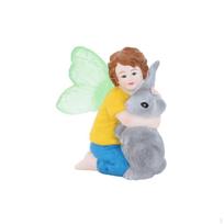 Boy and Hare Figurine Cute Child Hugging Bunny Statue Resin Sculpture for Garden, Yard, Patio