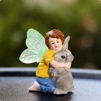 Winged Boy Hare Figurine Outdoor Decoration Hugging Bunny Statue Cute Bunnies