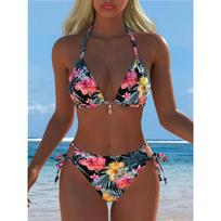 [European and American Bikini] Foreign Trade New Split Drawstring Briefs Bikini Women's Swimsuit S