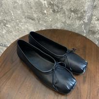 Cowhide version~ Versatile square head pleated bow single shoes women's 2025 new one-pedal flat ballet shoes 35 juoda