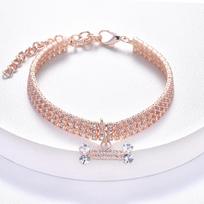 Dog Necklace Adjustable  Collar Zircon  Rhinestone Diomand Pendant Jewelry Luxury Metal Copper Dog Collars Dog Accessory S rožinio aukso spalvos