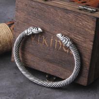 Reguliuojama Šiaurės Vikingų Norvegų Varnos Apyrankė Vyrams su Medine Dėžute Riešo Juosta Manžetė 19cm gray