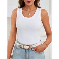 Ribbed Crew Neck Tank Top – Slim Fit Basic Sleeveless Top Solid Color S balta
