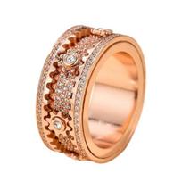 Finger Band Adjustable Anti-Anxiety Fidget Ring Stainless Steel Cubic Zirconia Inlaid Rotating Design Meditation Ring US 7 rožinio aukso spalvos