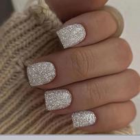 24PCS Short Square Silver Glitter Press On Nails, False Nails withAdhesiveTape & File, Reusable Acrylic Nails Kit for Women Gift raudona