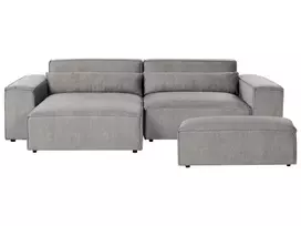Modulinė 3 vietų kampinė sofa HELLNAR dešininė, pilka su otomane