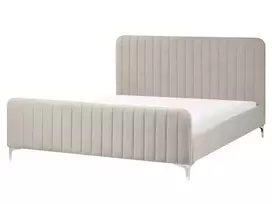 LUNAN 160 x 200 cm pilkšvai smėlio spalvos veliūrinė lova