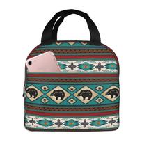 Aztec Bear Pattern Print Lunch Bags Insulated Bento Box Lunch Tote Leakproof Picnic Bags Thermal Bag for Woman Girl School One Size