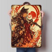Anime Girl With Katana and Fox Ears Metal Poster Customized Wall Art Retro Vintage Tinplate Signs for Man Cave Coffee Bar Decor 20X30CM