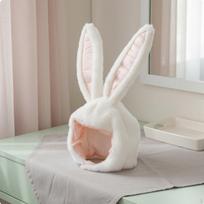 Long Ear Bunny Cap Photo Prop Furry Hare Hood Cute Design Hat for Girls, Women, balta