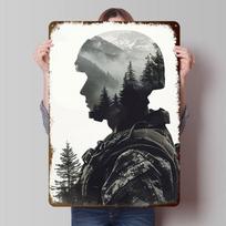 Soldier Mountain Double Exposure Tinplate Posters Customizable Wall Art Retro Vintage Metal Signs for Home Room Custom Plate 20X30CM