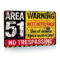 Vintage Area 51 Warning Metal Sign - Retro Iron Wall Decor with Restricted Area & No Trespassing Design - Electricity-Free Wall 20X30CM