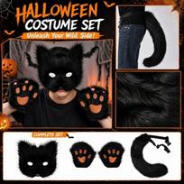 Halloween Costume Set with Plush Tail Animal and Gloves for Role Playing One Size juoda