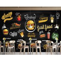 Mėsainio Sieninė Tapyba 3D Rankomis Pieštas Juodas Lentos Vakarų Restorano Tapetai Picos Mėsainio Greito Maisto Parduotuvės Sieninė Tapyba 200 cm(W) x 140 cm(H) gray