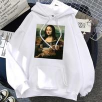 T Shirts Mona Lisa Hugging Cat Kawaii hoodie XS balta