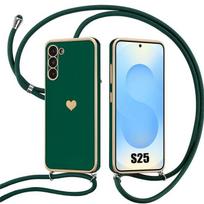 Case for Samsung Galaxy S25 - Heart Pattern Anti-Scratch Ultra Slim with Night Green Lanyard žalia