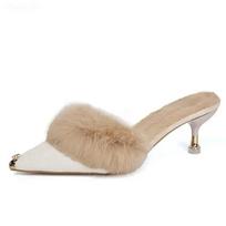 Kailinės šlepetės Mules Smailus pirštas Elegantiški aukštakulniai Batai Moteriški Rudens Naujiena Kailiniai Šlepetės Basutės Biuro Darbas Ytmtloy Vidinis 33 beige