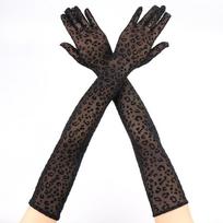 Sexy Leopard Print Lace Mesh Long Gloves High Elasticity Women Party Halloween Cosplay Performance Transparent Hollow Breathable black