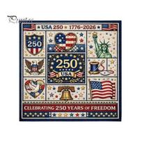 American Flag Embroidery 250th Anniversary Cross Stitch Kit, Independence Day Theme, Red White Blue Threads USA Commemorative Craft Set, Patriotic A