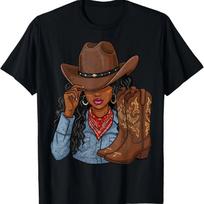 Cowgirl Western Boots Afro Rodeo Melanin Graphic T-Shirt M