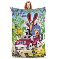 Flannel Throw Blanket The Little Mole Cartoon Friends Together Warm Blankets Soft Bedding for Bed Living room Home Travel Sofa Size: 75*100cm, Weight: 230 GSM