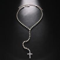 Shiny Cross Pendant Necklace Rhinestones Clavicle Chain Multilayer Rhinestones Necklace  Women