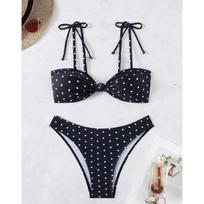 Taškuotas Mini Maudymosi Kostiumas Bikini Maudymosi Kostiumas Moteriškas Kaklą Juostele vamzdelis Juostelė T-string Bikini Rinkinys Push Up Seksualūs Maudymosi Kostiumai Moterims S juoda