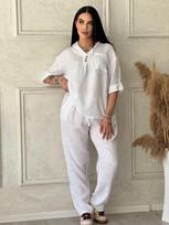 2025 autumn and winter cross-border new foreign trade women's clothing long-sleeved shirt loose pants two-piece set S