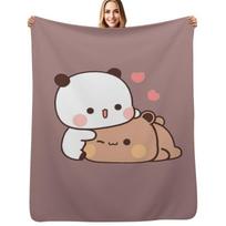 DuDu Bear and BuBu Panda’s Love Relaxing Moment Throw Blanket Soft Bedroom Blanket for Night Sleeping Size: 75*100cm, Weight: 230 GSM