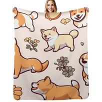 Shiba Inu Love Pack Throw Blanket Ultra Soft Flannel Fleece Blanket for All Seasons Size: 75*100cm, Weight: 230 GSM