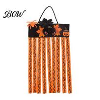 Skull Bat Pumpkin Print Backdrop Halloween Rag Flag Banner, Maple Leaf Flower Ribbon Hanging Dynamic Swaying Door Lintel Decoration Decor, Farmhouse C
