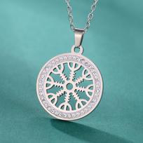 Dawapara Aegishjalmur Vegvisir Norse Necklace Helm of Awe Symbol Protection Amulet Stainless Steel Scandinavian Jewelry