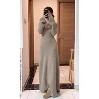 Retro Lazy Wind Long Sleeve Knitted Dress Women's Autumn and Winter Temperament Inner Long Dress Waist Sweater Bottom Dress S kupranugaris