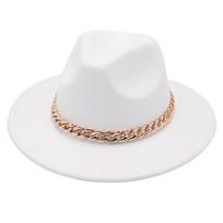 Unisex Chain Decor Wool Felt Jazz Fedora 3 balta