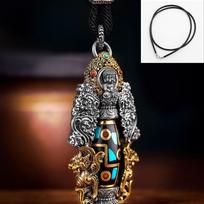 Amitabha Buddha Nine-Eyed Dzi Men's Pendant Necklace - Retro Protective Amulet