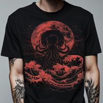 Cthulhu T-Shirt Japanese Wave Gothic Horror Alt Clothing Graphic T Shirts Retro Streetwear Crew-neck Short-sleeved Men T-shirt S įvairiaspalvis