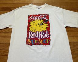 Vtg 90s Coca-Cola Red Hot Summer Drink Snack Promo Single Stitch T-Shirt Sz XL XXL