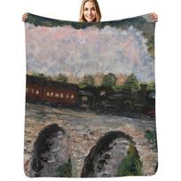 Train steaming over bridge Throw Blanket Breathable Lightweight Blanket for Adults Kids Size: 75*100cm, Weight: 230 GSM