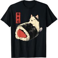 Kawaii Sushi Cat Graphic Tee Japanese Anime Style Funny Gift Round Neck T-Shirt for Men S