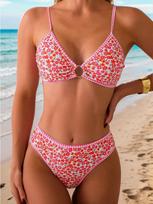 Small Floral Print Triangle Cup Sexy Bikini Swimsuit Elegant Fashion For Summer Holiday S