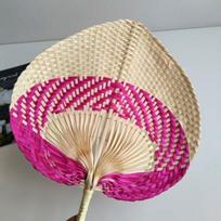Straw Fan Peach Shaped Hand Woven Bamboo Cooling for Summer Festivals onesize