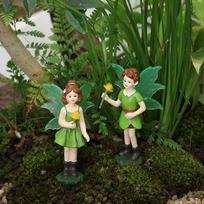 2pcs Fairy Boy And Girl Statue Resin Material Cute Miniature Fairy Garden Accessories For Lawn Yard Decor žalia