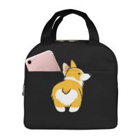 Funny Puppy Corgi Dog Print Lunch Bag for Girls Funny Lunch Box Fun Picnic Cooler Bag Portable Zipper Oxford Thermal Lunch Bags One Size