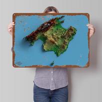 3D Maljorkos žemėlapis Metalinis plakatas Individualus sienų menas Retro Vintažiniai skardos ženklai Vyro urvo dekoravimui Namų kambario puošmenos 20X30CM