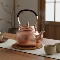 Pure Copper Teapot Handmade Tea Kettle Wooden Handle Lifting Beam