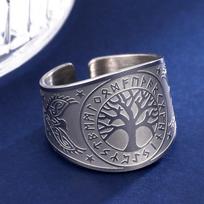 Dawapara Tree of Life Runes Circle Ring Norse Amulet Stainless Steel Religious Gift Paganism Jewelry for Men Women 8
