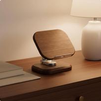 Rotating Desk Phone Stand Dark Walnut Holder Adjustable Angle Wooden for Bedside, brown
