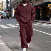 Men's Casual Zip-Up Hoodie and Elastic Waist Cargo Pants Two-Piece Track Suit Set L